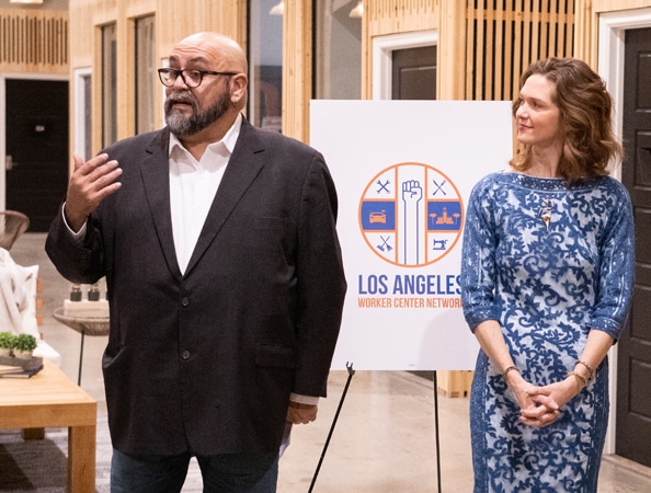 LAWCN ED Armando Gudino with UCLA Labor Center's Tia Koonse